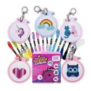 CRAFTILOO Cross Stitch Backpack Charms Kit For Kids 5 Designs Arts Crafts NEW